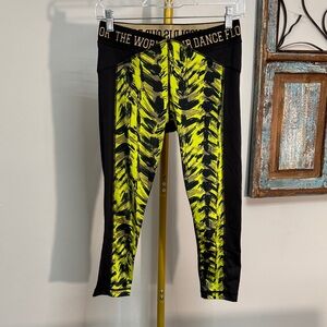 Zumba Fitness Black and Neon Yellow Brushstroke Leggings
